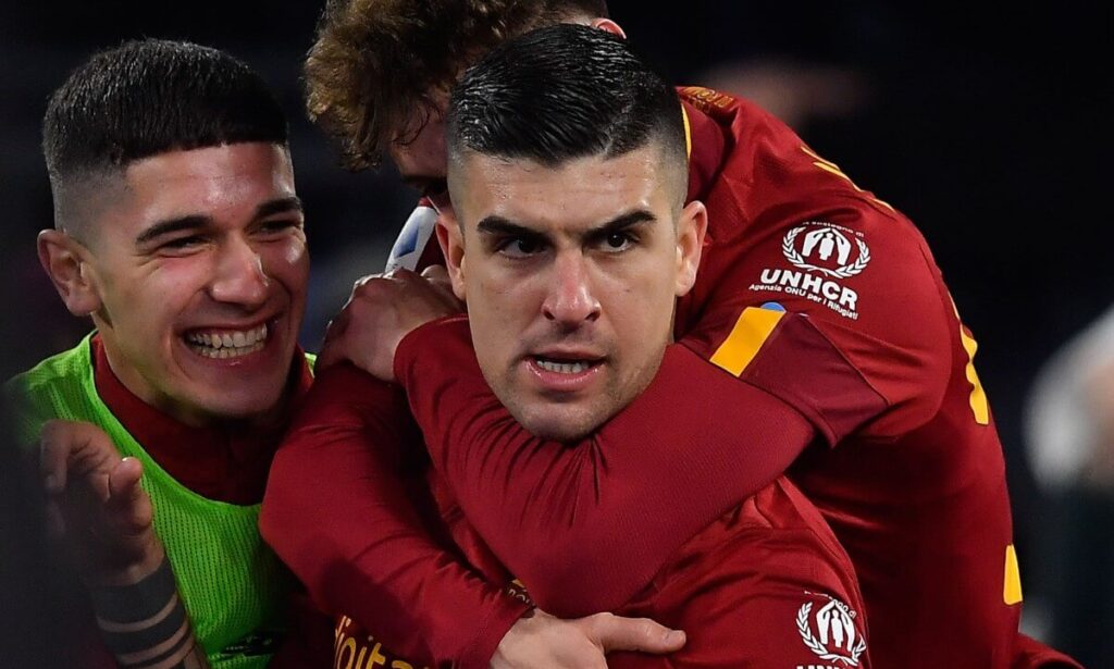 Gianluca Mancini festeggia il gol in Roma-Juvents